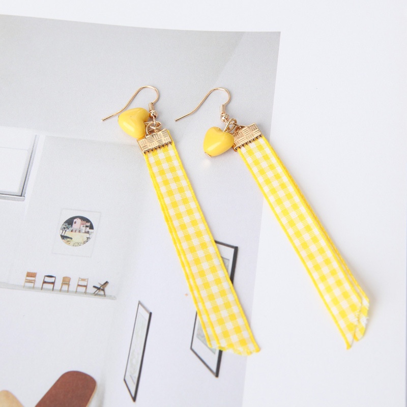 Jepang dan Korea gaya sederhana cute plaid pita anting-anting hati cinta multi Warna rumbai anting-a