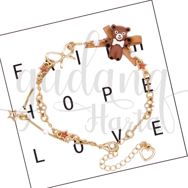 Gelang Brown Bear With Bow Bangle Motif Beruang Pita Coklat GH 205160