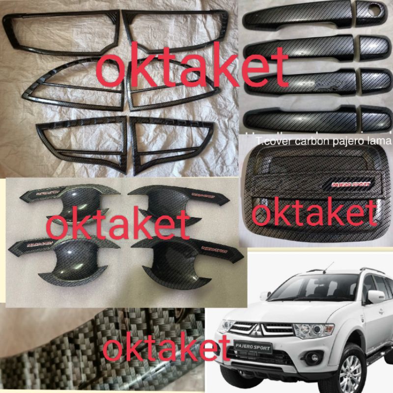 paket lengkap Pajero lama / Old 2009-2015 full carbon garnish depan belakang outer handle tank cover