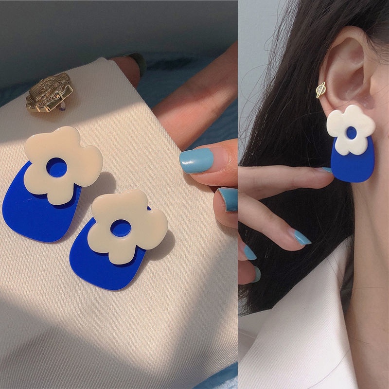 Manis warna-warni bunga stud earrings ~ warna kontras kecil segar musim panas baru anting-anting unt