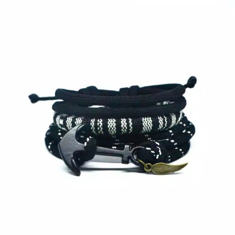Gelang Pria Wanita Tali Prusik Paracord Kaitan Jangkar Hitam / Gelang Couple /Gelang Keren