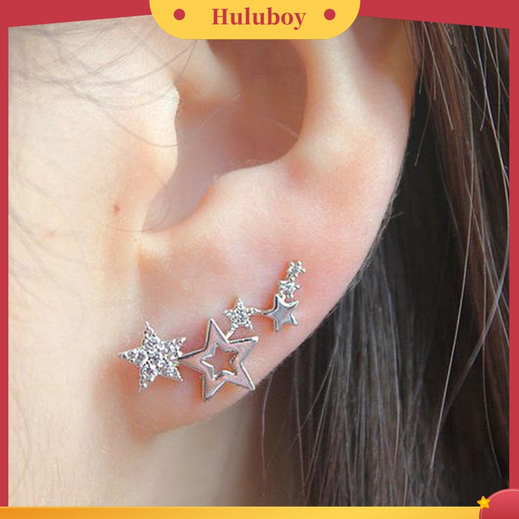 Hu Hu Hu Hu Hu Alat Bantu Pasang Kacamata♡ 1 Pasang Anting Stud Desain Bintang Aksen Berlian Imitasi Untuk Wanita