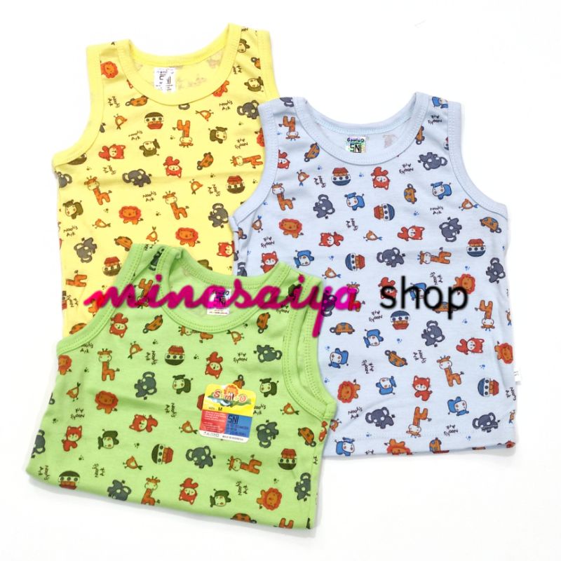 SAMLEO 3 pcs Kaos Kutung / Lengan Buntung Bayi SNI Print Warna Uk. M - XL