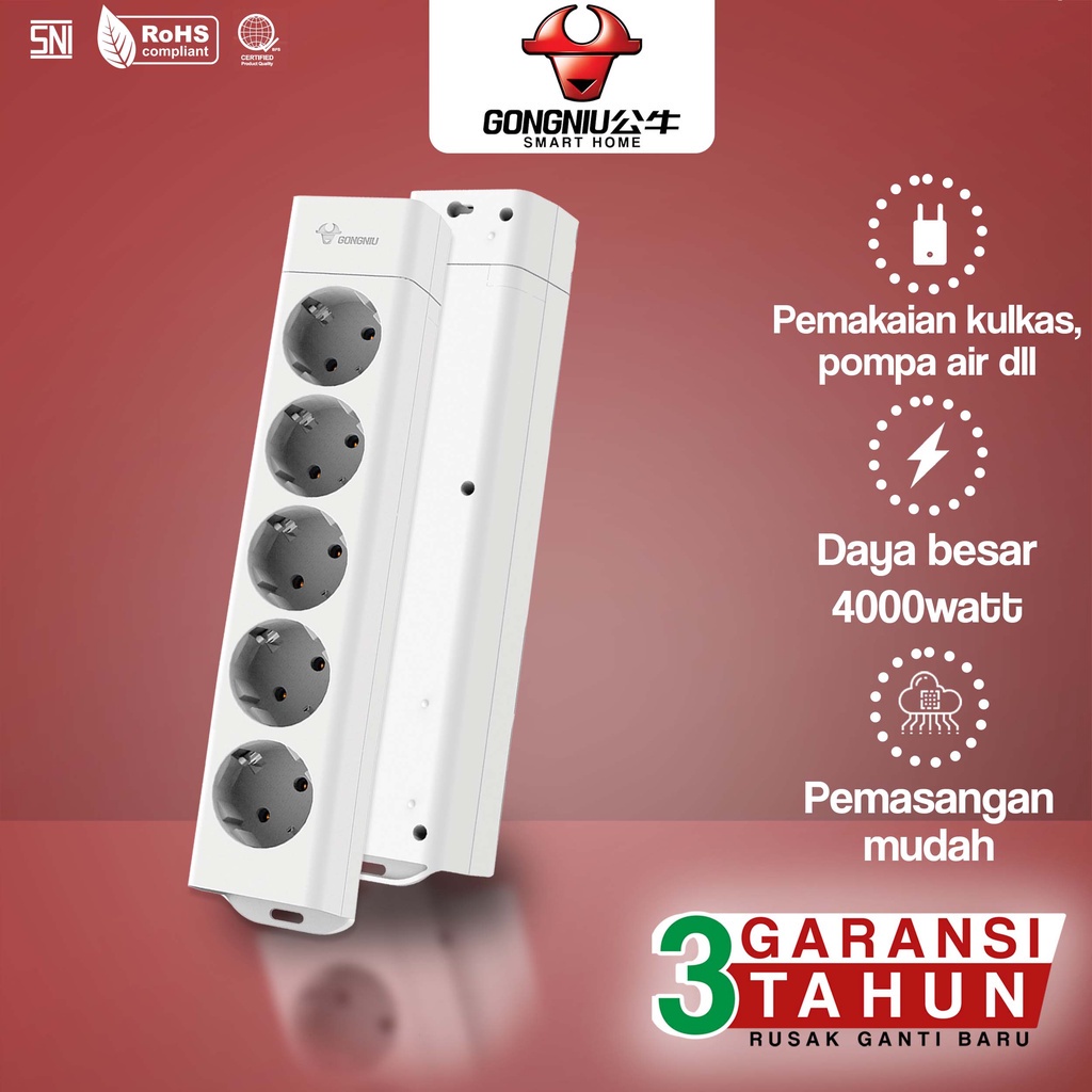 Gongniu Stop Kontak 4000Watt 5 Lubang Kabel Pasang Sendiri Cocok Untuk Produk Elektronik dengan Watt