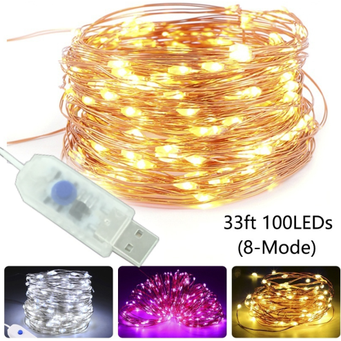 5M 10M Led 8 Mode Fairy Lights / USB Powered Silver Wire Starry Fairy Lights / Waterproof String Lights Cocok Indoor Dan Outdoor / Dekorasi Lampu Malam Sempurna Untuk Kamar Tidur, Natal, Ramadhan, Tahun Baru, Pesta, Pernikahan, Ulang Tahun, Jendela