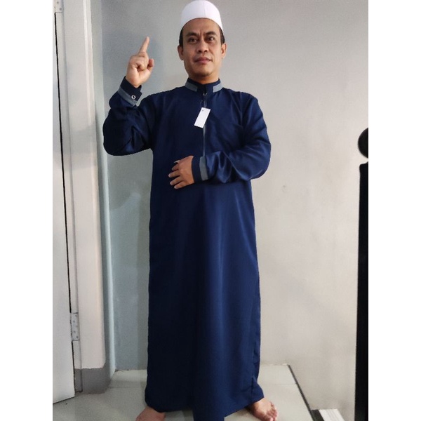 jubah pria manset- koko jubah pria muslim,jubah pria dewasa, gamis pria dewasa-fashion muslim-baju koko lengan panjang-jubah termurah-jubah alharomain-baju jubah muslim-Navy