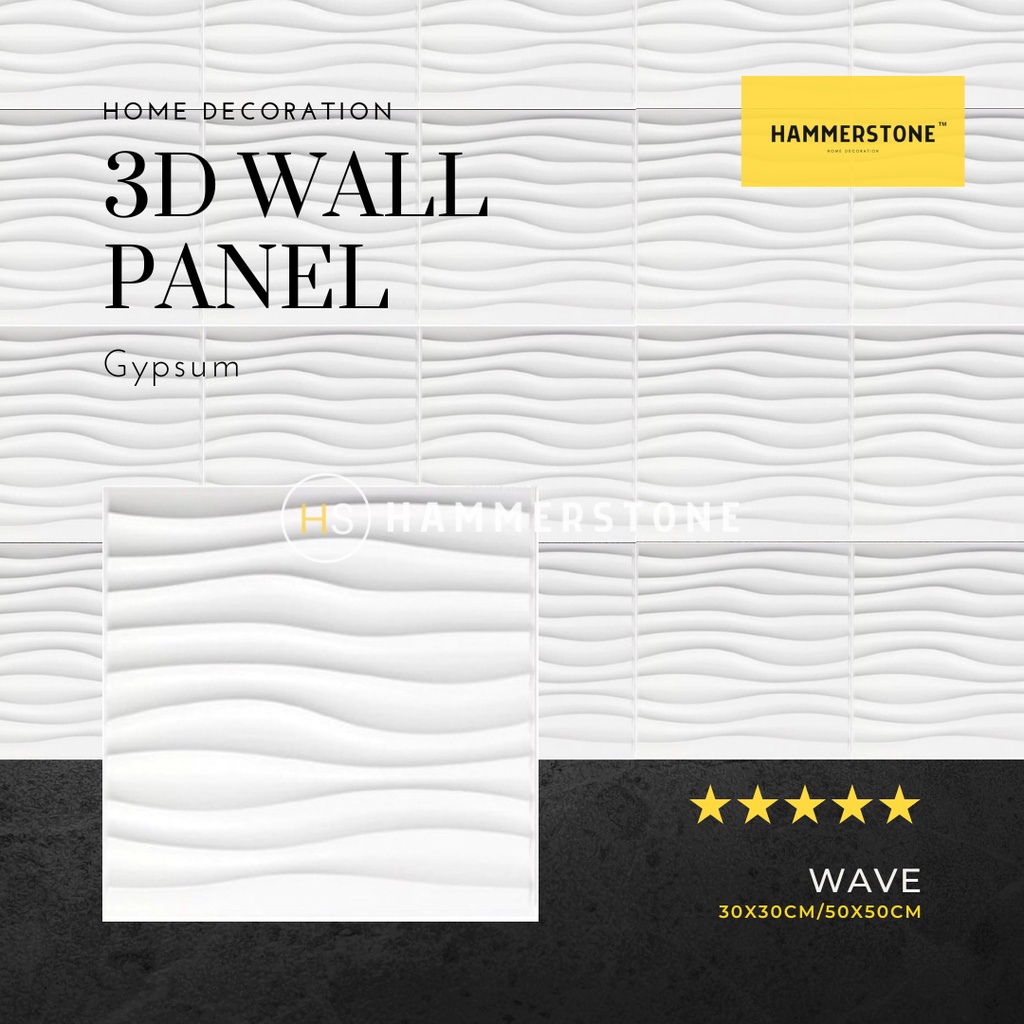 3D Wallpanel Gypsum Semen Wave 30x30cm/Wall Decoration/Dekorasi Dinding/Interior/Eksterior/Ornamen Dinding/Ornamen Beton/Ornamen Gypsum/Wall Panel 3D Dinding/Hammerstone
