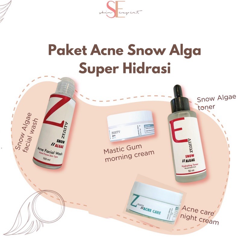 Paket Glowing Jerawat Zenity Skinexpert.id Acne Snow Algae Cream Wajah Glowing Bekas Jerawat  Acne Skin Prone Ampuh BPOM-8