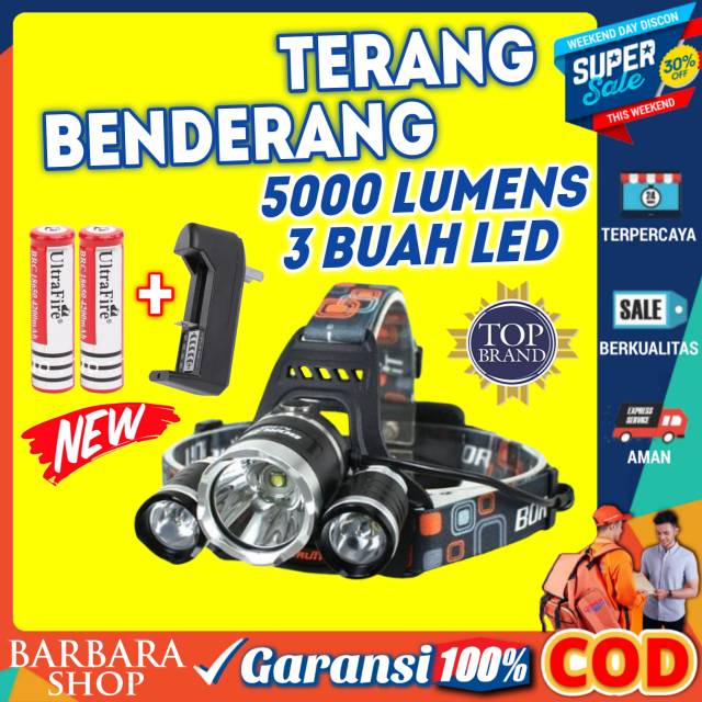 Senter Kepala Super Terang Lampu Senter Berburu Headlamp LED Cree Awet Tahan lama Jarak jauh Mancing