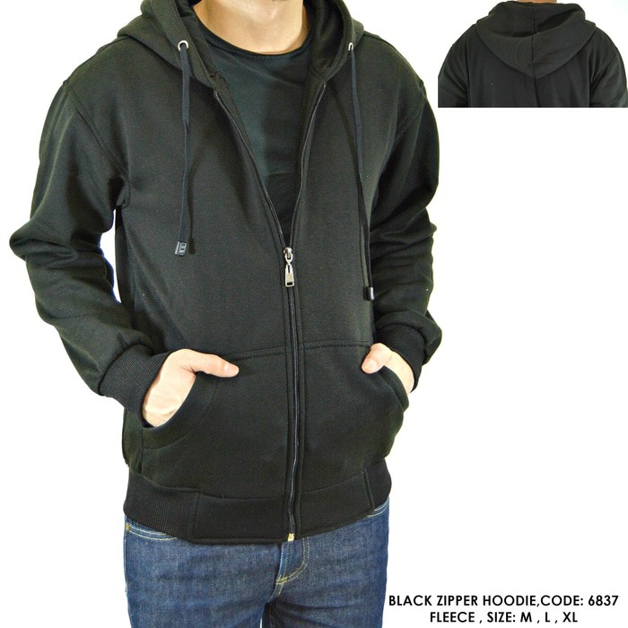 JAKET SWEATER HOODIE ZIPPER RESLETING HITAM POLOS COWOK PRIA
