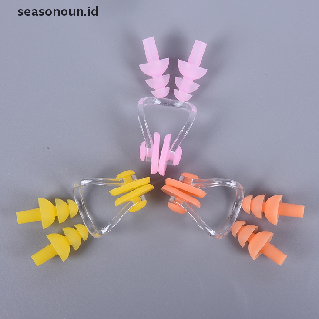 (seasonoun) Set Earplug + Klip Hidung Bahan Silikon Lembut Anti Air Untuk Renang / Olahraga