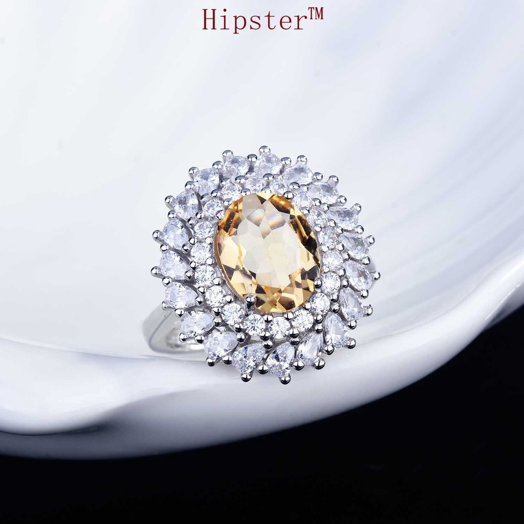 New S925 Silver Inlaid Natural Topaz Ring Luxury Opening