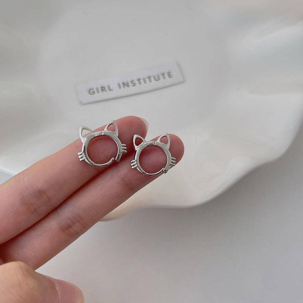 1 Pasang Anting Tusuk Sterling Silver 925 Desain Kucing Lucu Untuk Wanita