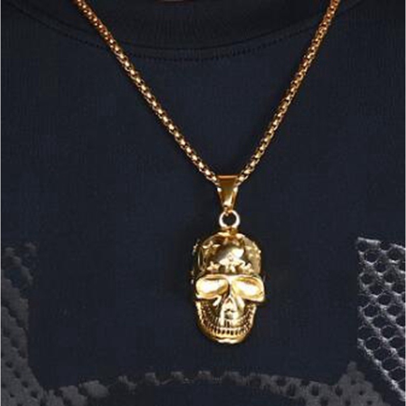 Fashion New Stainless Steel Rock Star Skull Necklace Pendant Skeleton Fashion Men and Women Jewelry