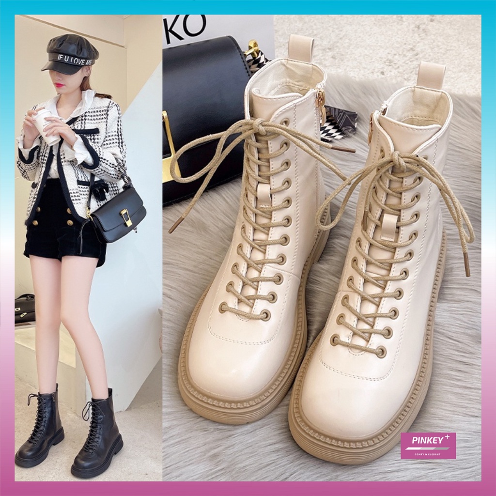 ✅PINKEY P067 Sepatu Boots Martin Resleting Wanita Import Premium Quality