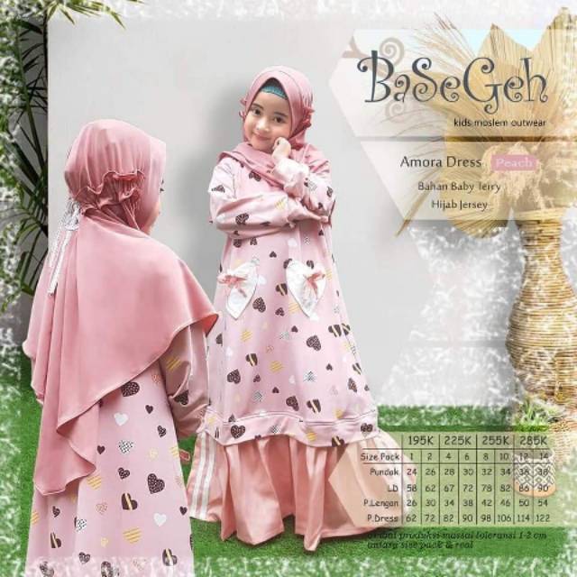 Basegeh || Set Gamis Anak Amora Dress Peach