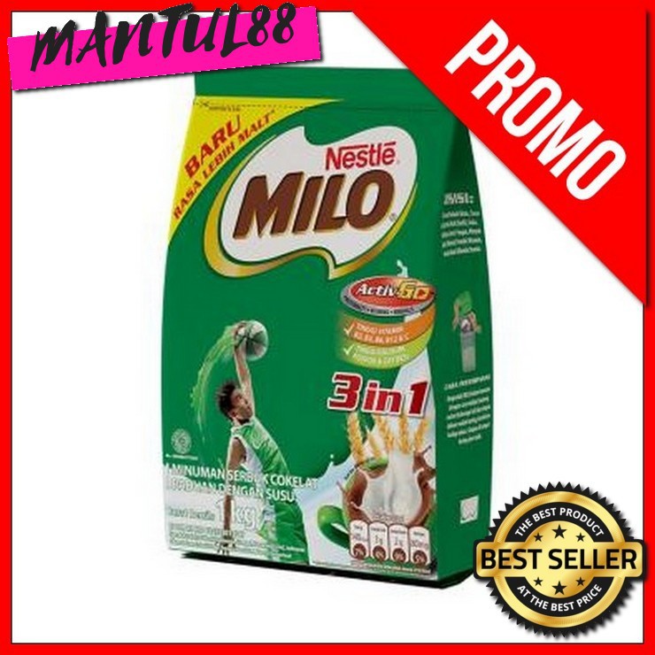 

NESTLE MILO 3IN1 3 IN 1 ACTIV-GO ACTIV ACTIVE GO POUCH 1KG 1 KG MURAH COKELAT COKLAT CHOCOLATE