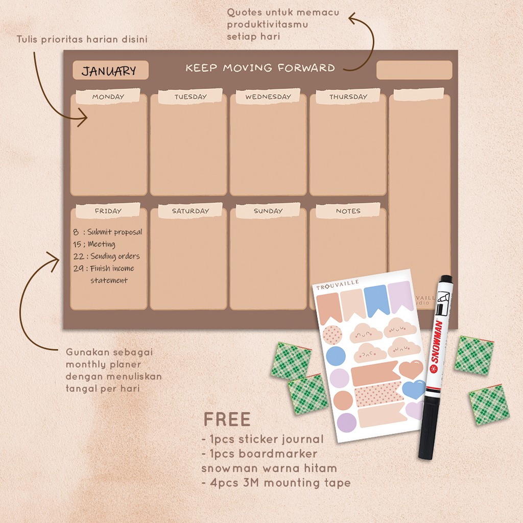 

Schedule Board / Papan Jadwal / Weekly Planner / Wallplanner Wall Dinding by TROUVAILLE STUDIO