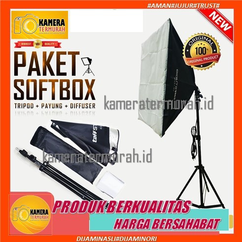 PAKET Softbox Payung Diffuser Fotografi Lighting Tripod Non Bohlam