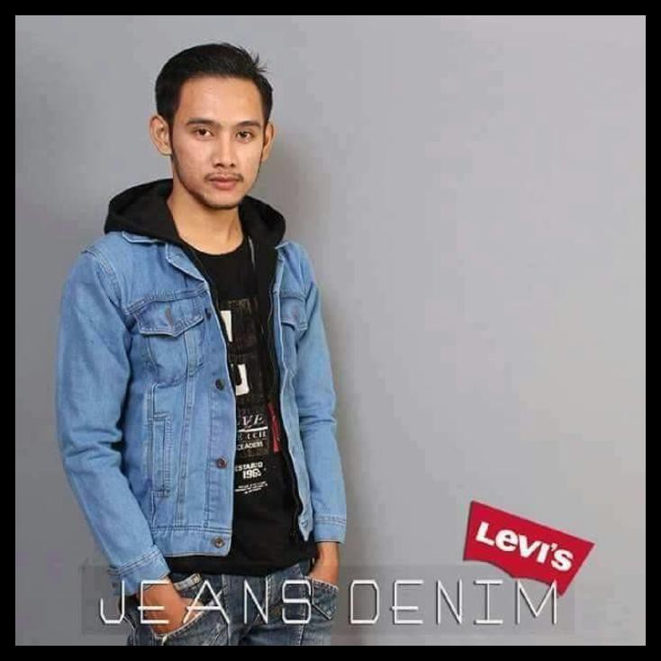 2835 jaket jeans levis biowash jaket levis denim hoodie pakaian pria levis. - hitam, xl jc7p