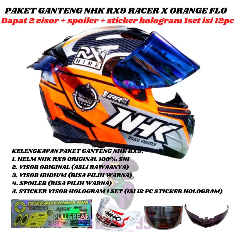 PAKET GANTENG HELM NHK RX9 ALL VARIAN TERMURAH-G.RACER ORANGE FLO