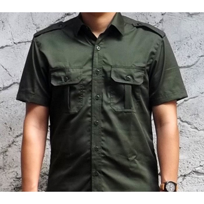 Kemeja Outdoor / Lapangan / Gunung / PDL Lengan Pendek Hijau Army