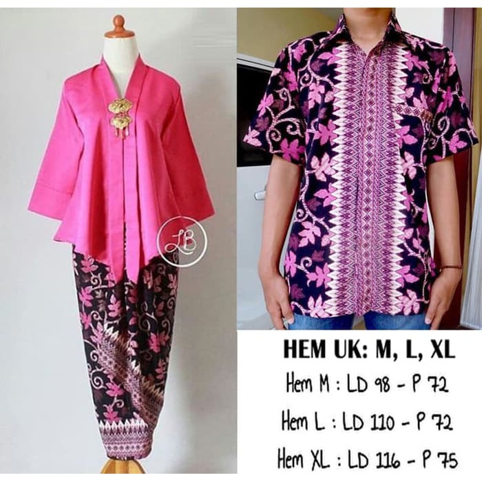 SETELAN KEBAYA COUPLE / BATIK COUPLE MODEL FLOY PINK FANTA DAN KEMEJA