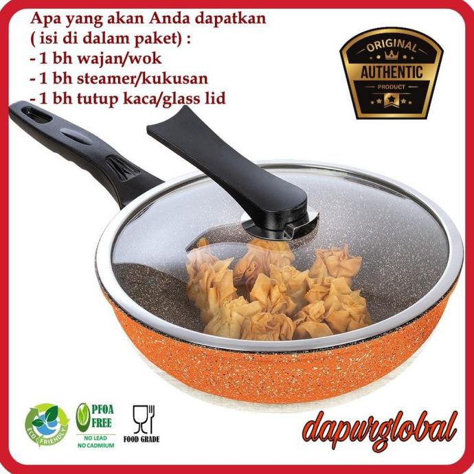 30Cm Pan Panci New Steamer Wok Steel Korea Orange Stainless Granite Ku Terbaru