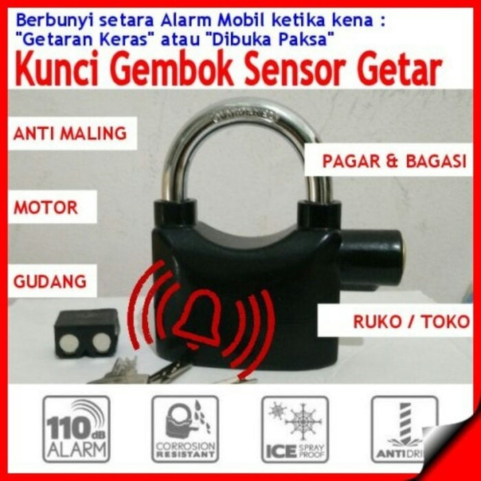 Gembok Alarm Lock Best Seller Anti Maling Bisa utk Motor Ring panjang