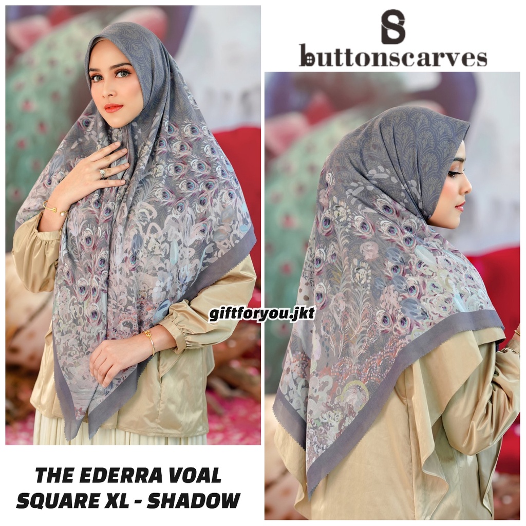 Buttonscarves The Ederra Series Voal Square XL Shadow / Green Milieu Original Hijab Kerudung Premium