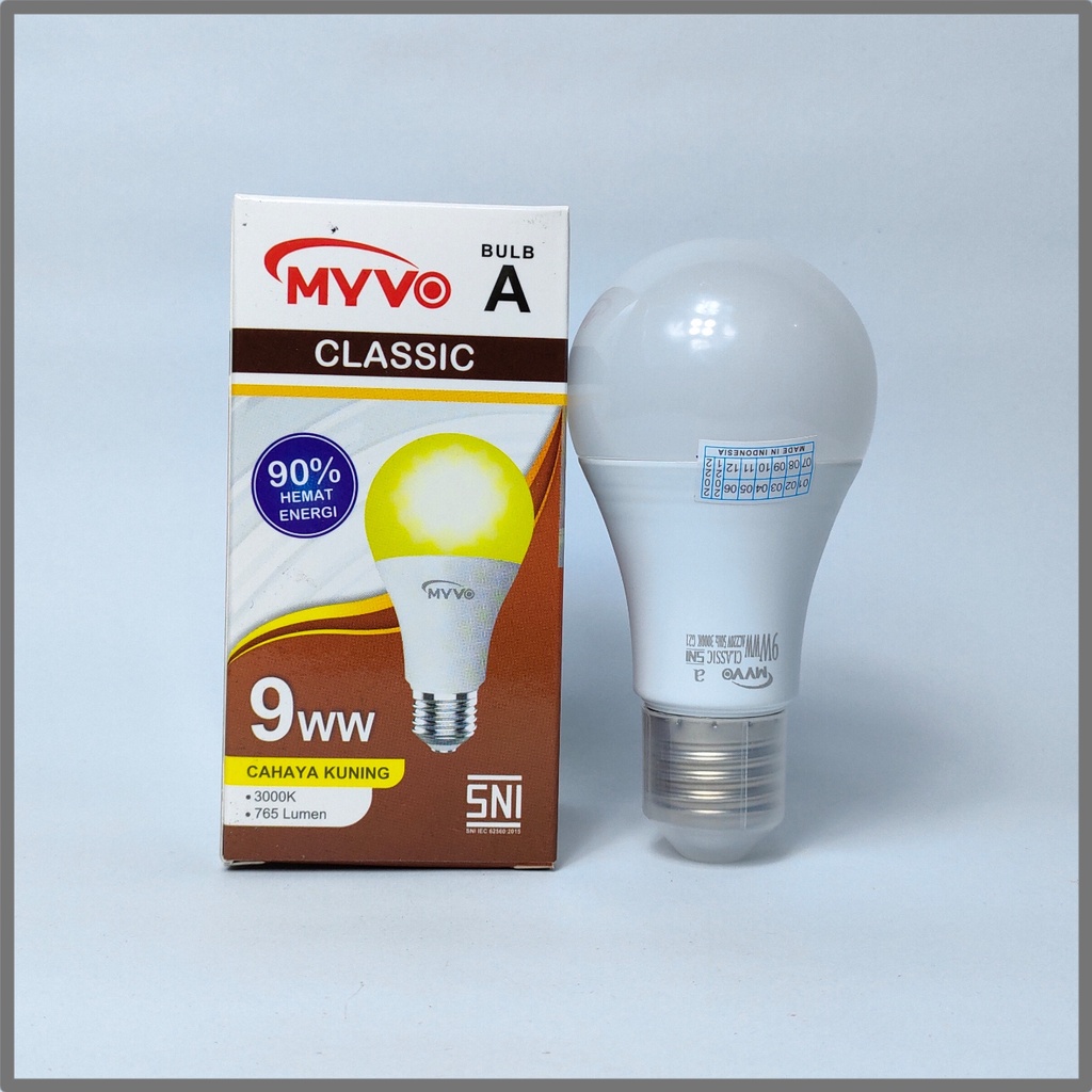 Myvo Lampu LED Bulb Classic 9 Watt - Cahaya Kuning (Warm White)