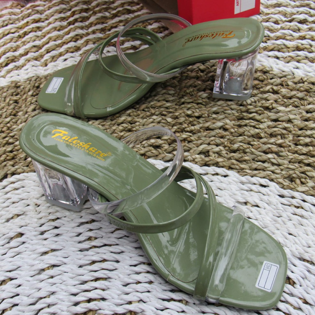 Sandal hak kaca wanita slop tali-hdr03