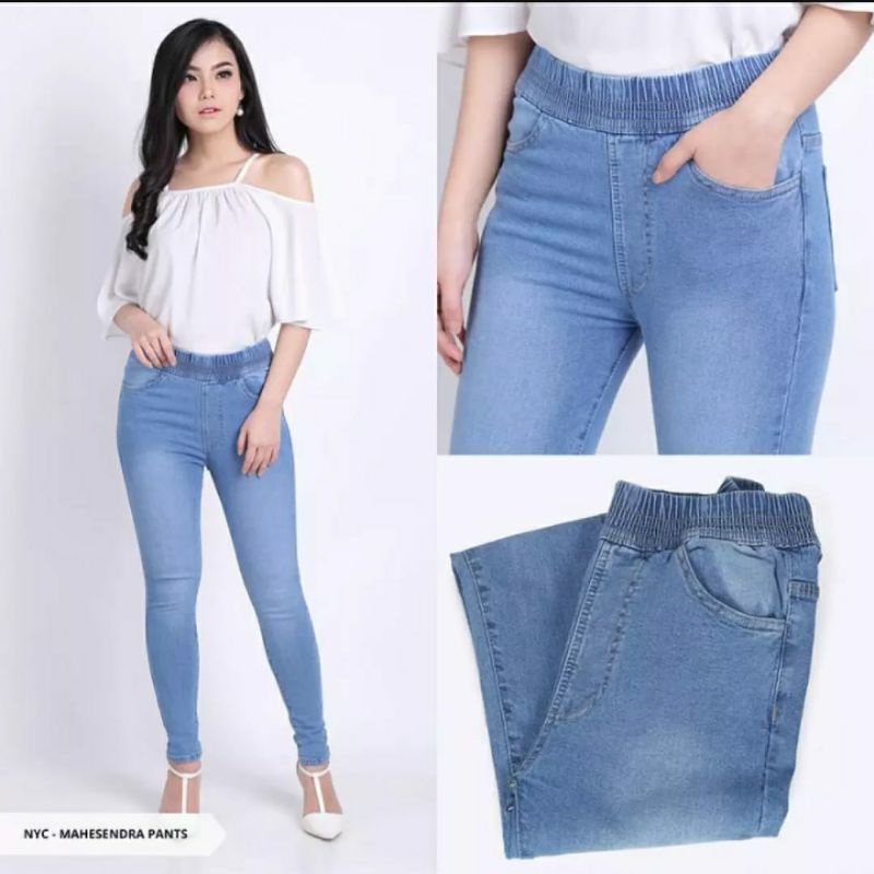 Play Jeans Legging Jeans Jumbo Jeans Pinggang Karet Jumbo Celana Jeans Bigsize