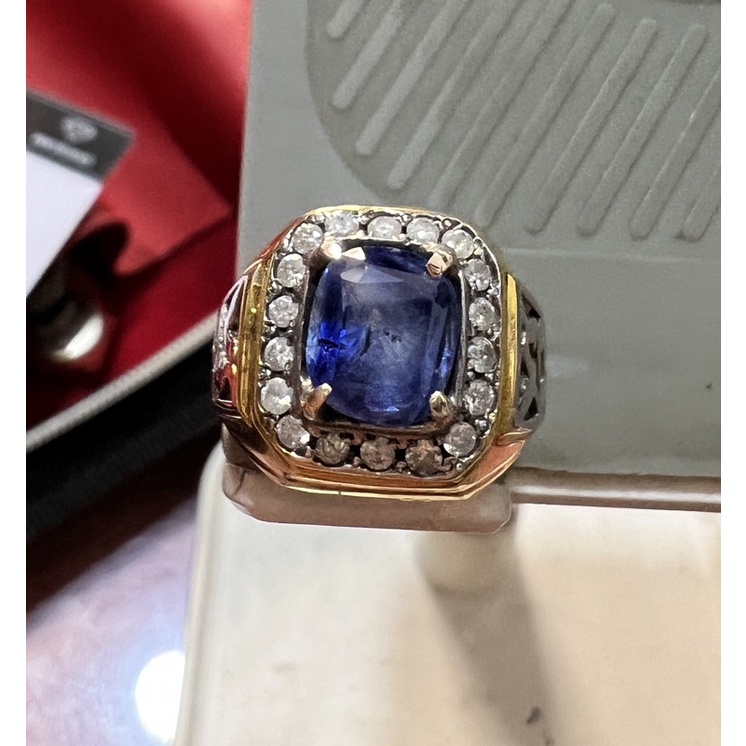 Blue Sapphire Safir Srilanka Memo Ring Gold Diamond