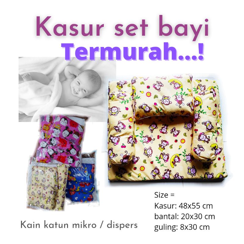 Kasur Bayi Satu Set Bantal Guling Katun Isi Dakron Dengan Busa Empuk Perlak Alas Tidur