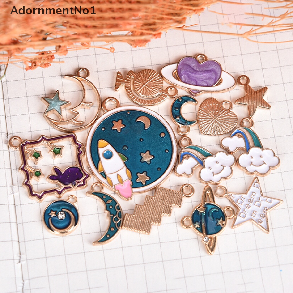 (AdornmentNo1) 15 Pcs Liontin Enamel Motif Bulan / Bintang / Alam Semesta Untuk Membuat Perhiasan DIY