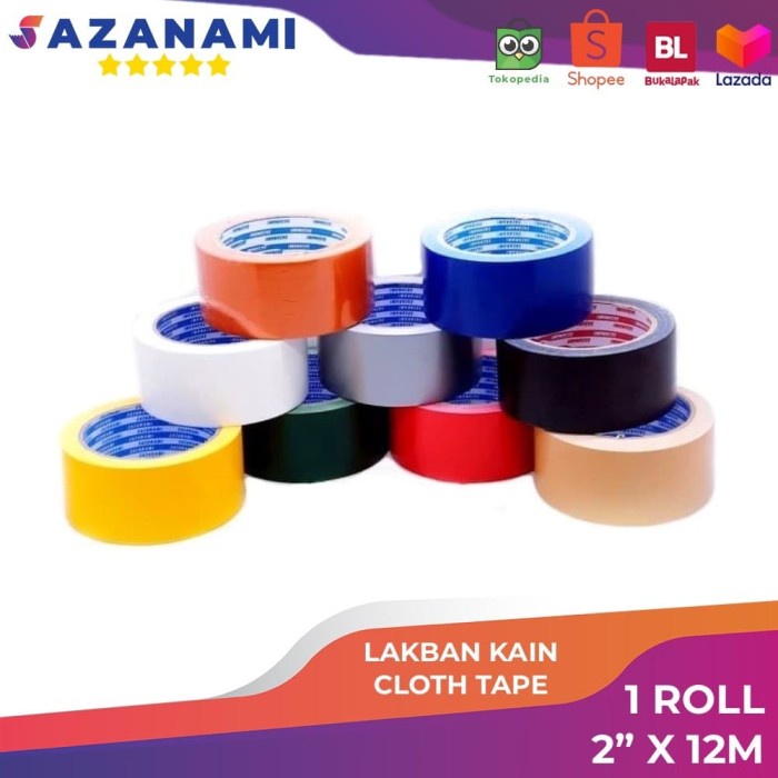 

PEREKAT-PENGIKAT- LAKBAN KAIN HITAM 2" INCH X 12M SAZANAMI CLOTH TAPE 48MM WARNA LANTAI - PUTIH