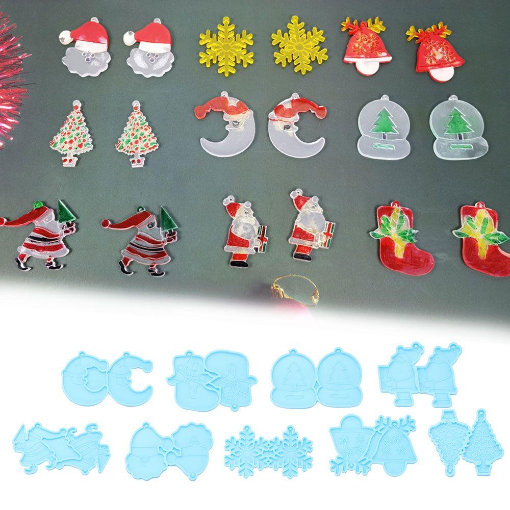 Preva Anting Cetakan Resin DIY Menjuntai UV Epoxy Elk Santa Claus Snowflake Resin Silicone Mold