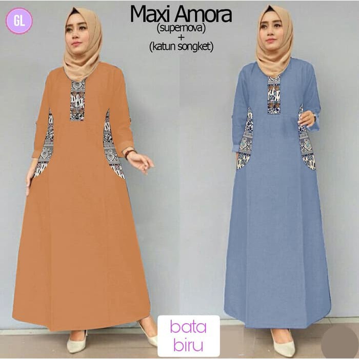 66119 maxi amora/maxi dress/dress muslim/maxi songket/baju muslim