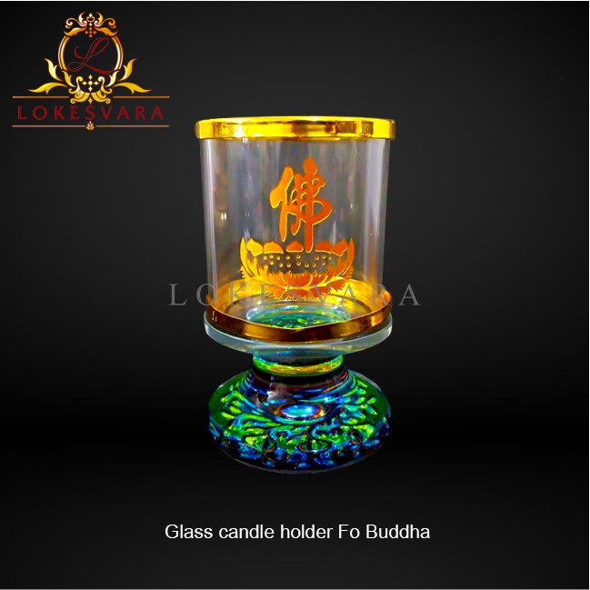 Tempat Lilin (Candle Holder) Gelas Fu/ Rezeki dan Fo/ Buddha