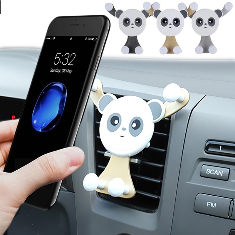 Holder / Dudukan Mobile Phone Universal Bentuk Panda Lucu Untuk Ventilasi Ac Mobil