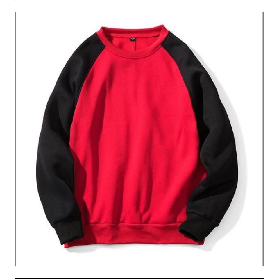 SWEATER POLOS TWIST MERAH TANGAN HITAM CREWNECK FLEECE KATUN