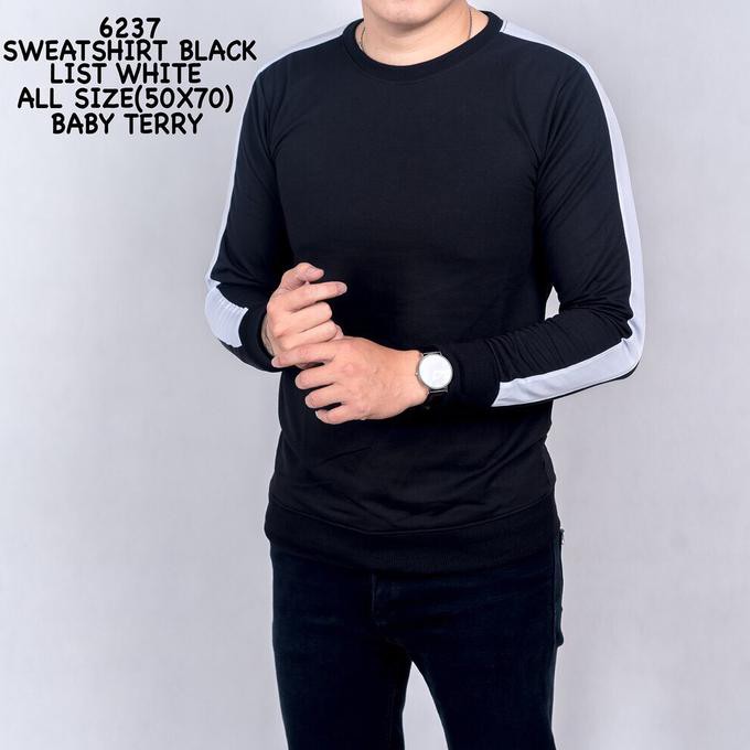 Sale Terlaris Sweater Pria Hitam Polos List / Baju Cowok Cowo