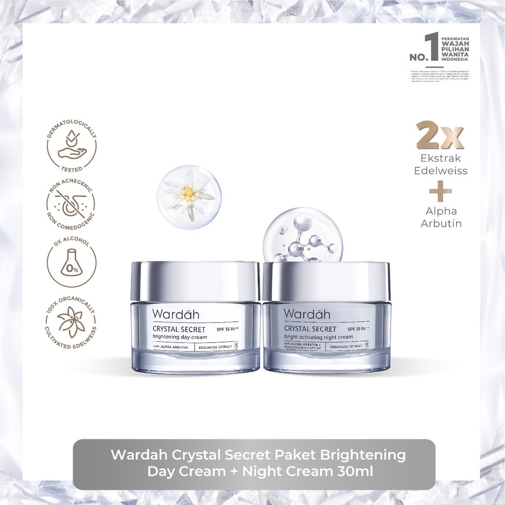 Wardah Crystal Secret Paket Brightening Day Cream + Night Cream 30 gr / Wardah White Secret