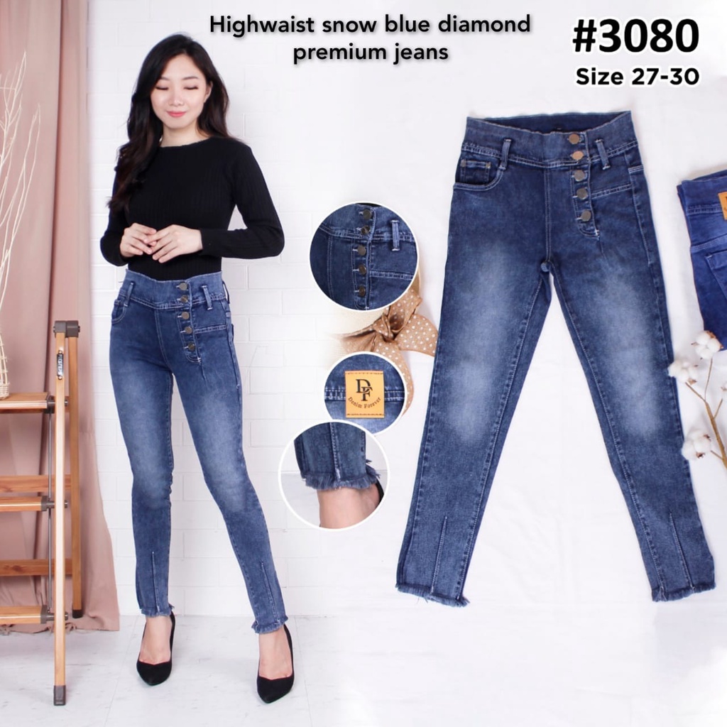 Celana Panjang Jeans Wanita  Highwaist Kancing Lima Rawis 27-30 Bisa Bayar Ditempat(COD)