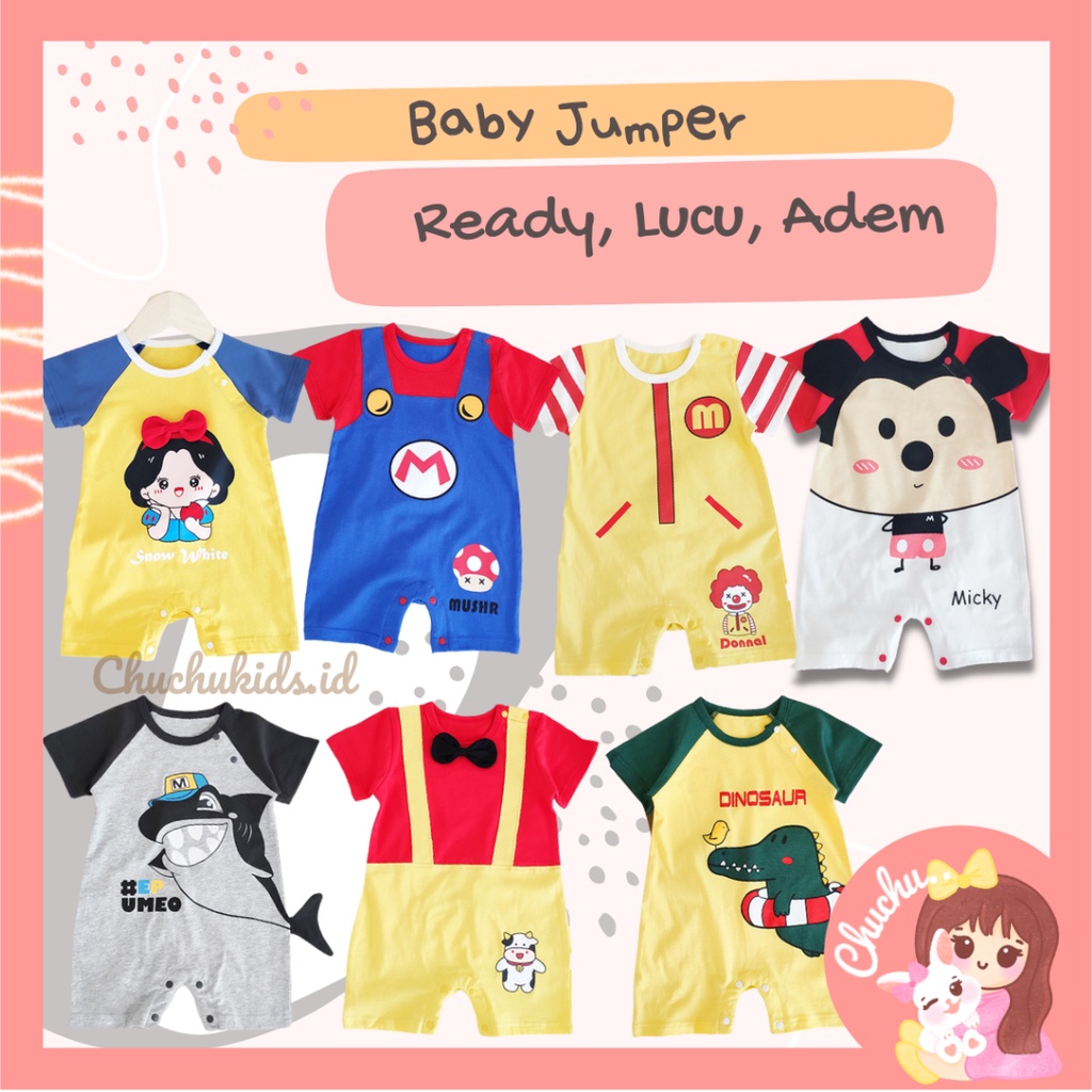 Jumper bayi Karakter, Jumpsuit bayi korea / Jumper lengan pendek bayi / Romper newborn bayi lucu baju kodok bayi