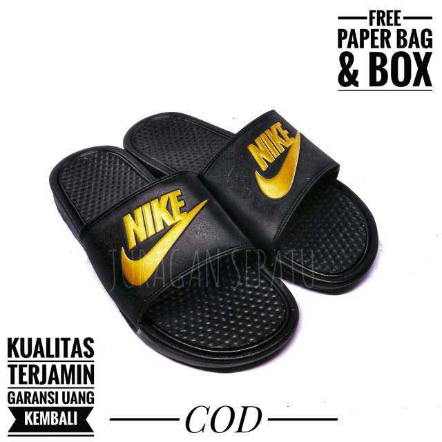  SANDAL  NIKE  BENASSI SLIDE HITAM GOLD SENDAL SLIP ON SPORT 