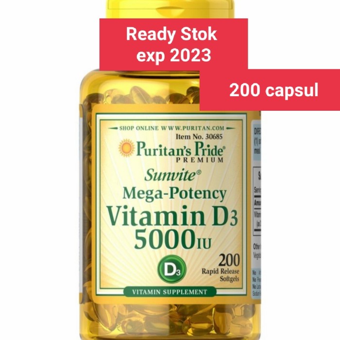 TUBUH-KEKEBALAN-SISTEM- PURITAN'S PRIDE VITAMIN D3 5000 IU VITAMIN D3 5000IU 200 SOFTGELS -SISTEM-