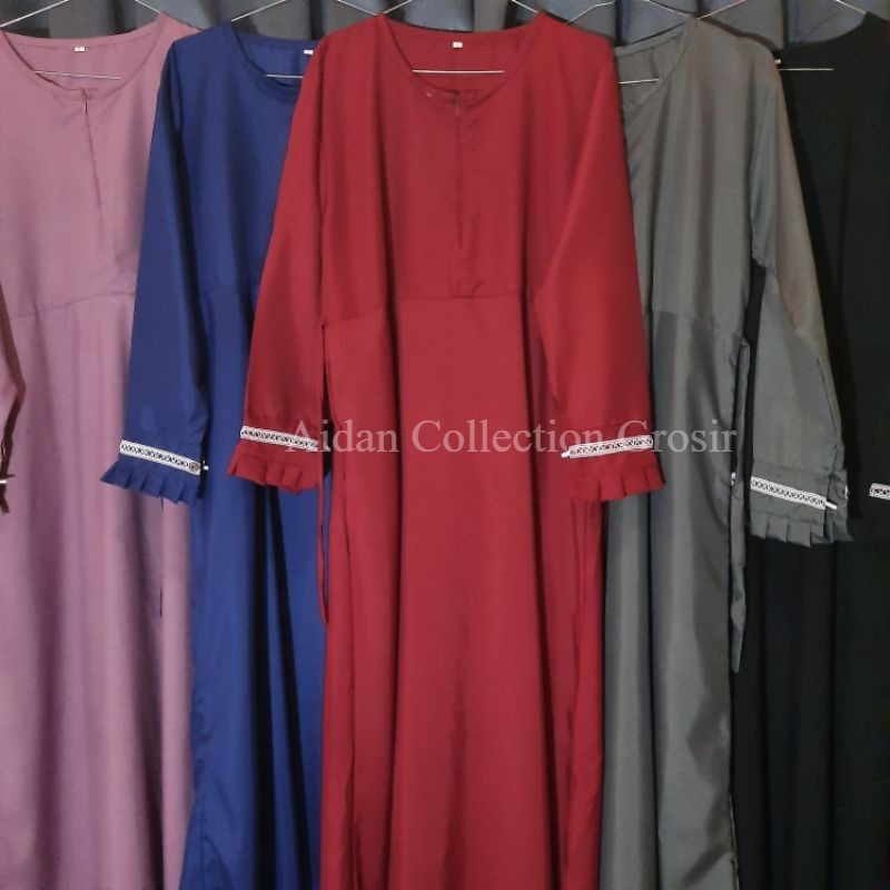 Gamis Polos Toyobo Fodu Premium Motif Bordir Renda Kekinian Murah