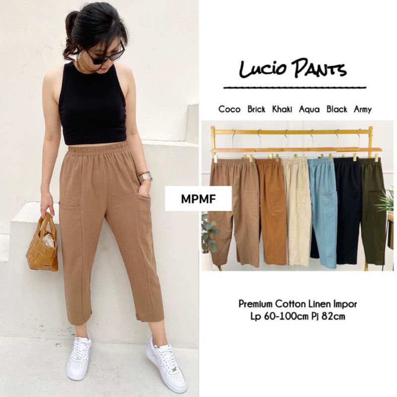 Lucio Pants Celana wanita Linen Katun Rami Jumbo Dan Standart (Side Pants)